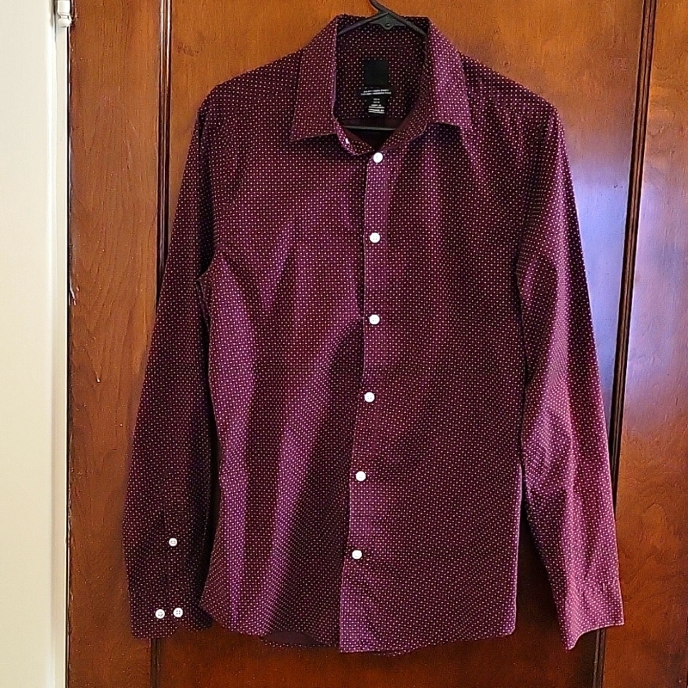 H&M burgundy polka-dot casual shirt